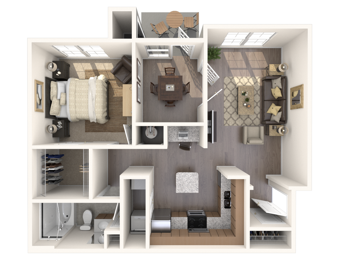 Floor plan for 1 bed, 1 bath, 918 sqft